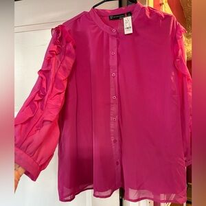 New York & Company Fuchsia Button-Up Lined Blouse, Brand New with tags